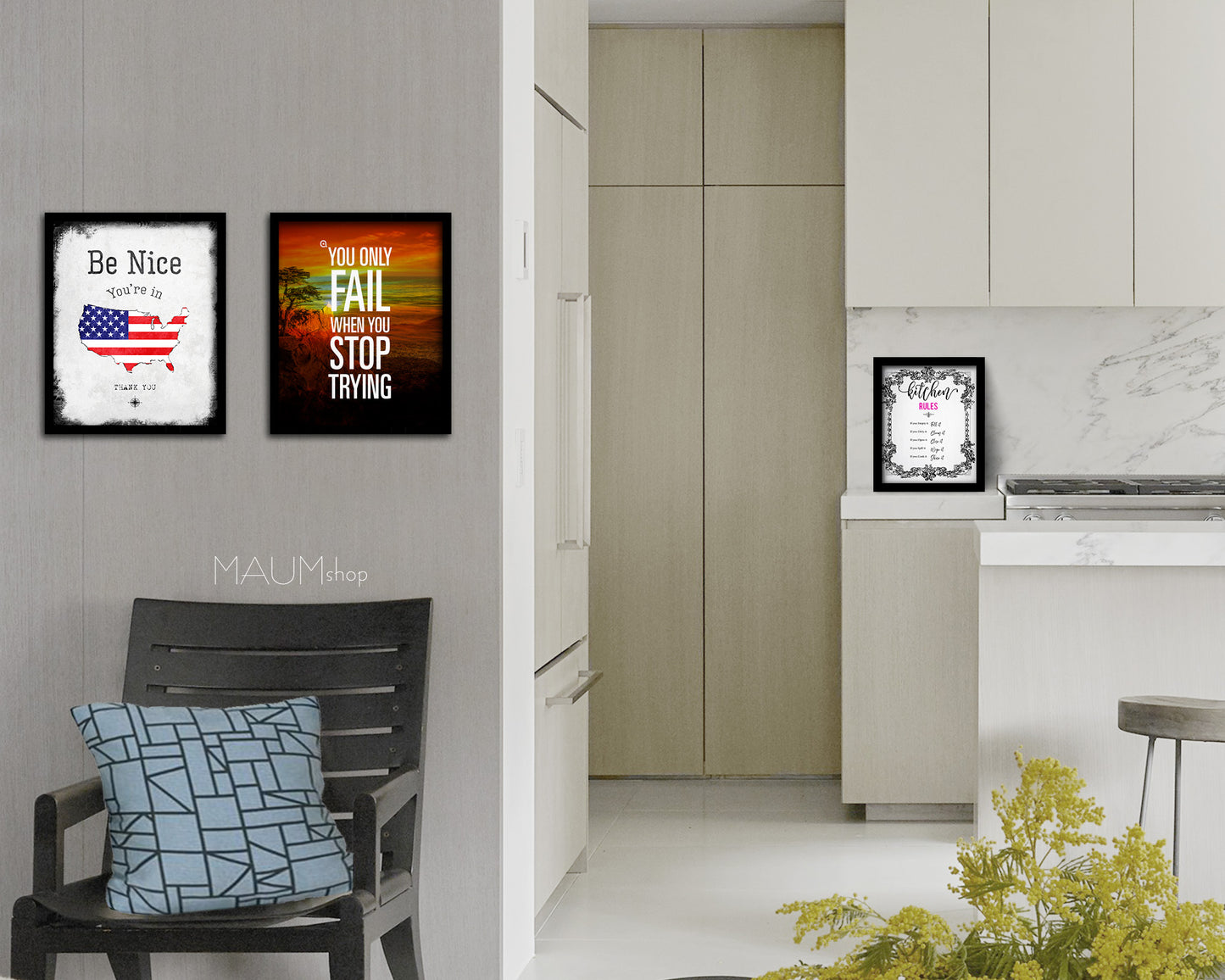 You only fail when you stop trying Quote Framed Print Wall Decor Art Gifts