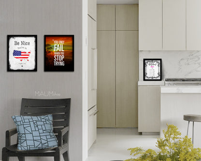 You only fail when you stop trying Quote Framed Print Wall Decor Art Gifts
