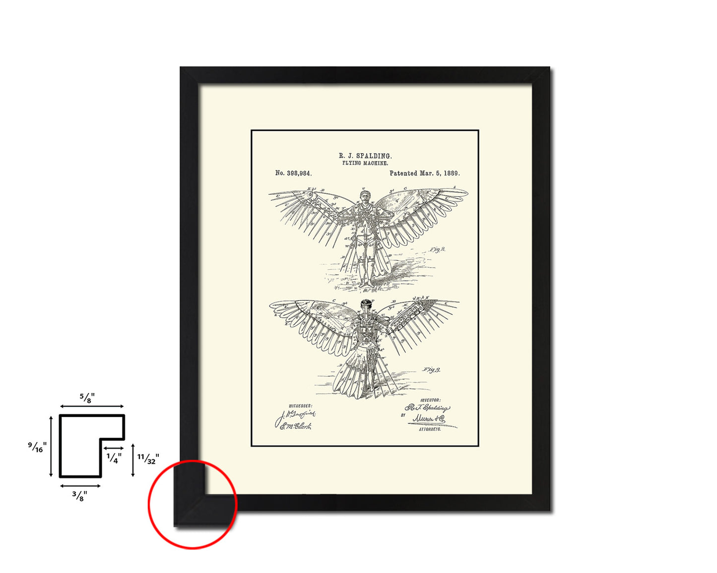 Flying Machine Airplane Vintage Patent Artwork Black Frame Print Wall Art Decor Gifts