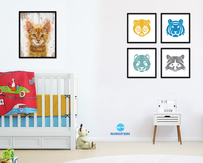 Red Little Cat Kitten Portrait Framed Print Pet Home Decor Custom Watercolor Wall Art Gifts