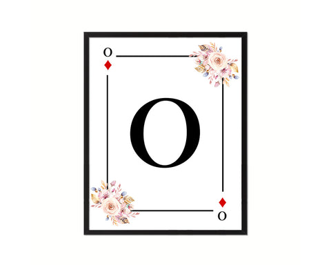 Letter O Personalized Boho Monogram Diamond Card Decks Framed Print Wall Art Decor Gifts