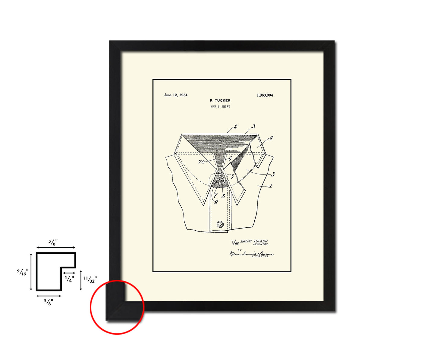 Tucker Mans Shirt Clothes Vintage Patent Artwork Black Frame Print Wall Art Decor Gifts