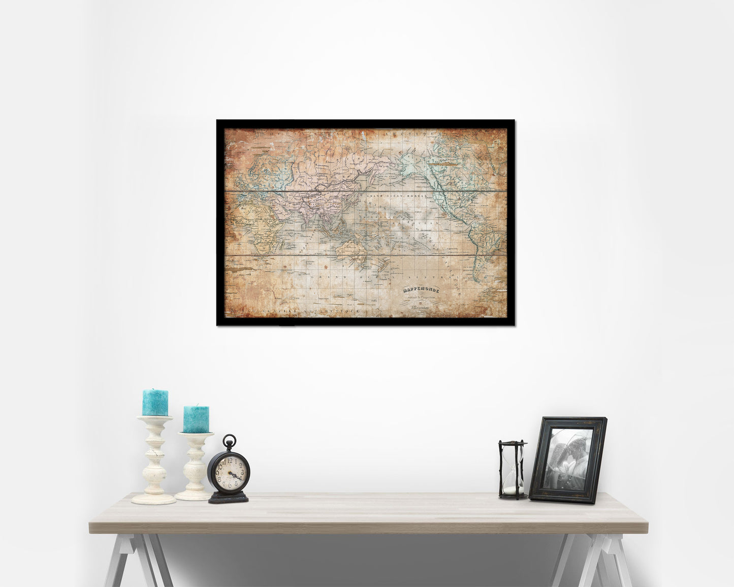World Western and Eastern Hemispheres 1800 Antique Map Framed Print Art Wall Decor Gifts
