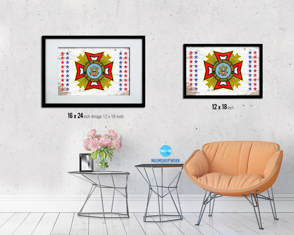 VFW Veterans of Foreign Wars Shabby Chic Military Flag Framed Print Decor Wall Art Gifts
