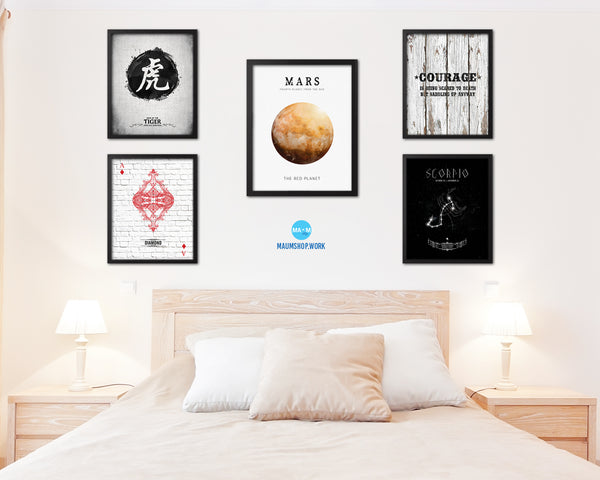 Mars Planet Prints Watercolor Solar System Wood Framed Paper Print Wall Art Decor Gifts