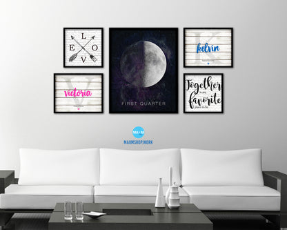 Waxing First Quarter Lunar Phases Moon Watercolor Nursery Framed Prints Home Decor Wall Art Gifts