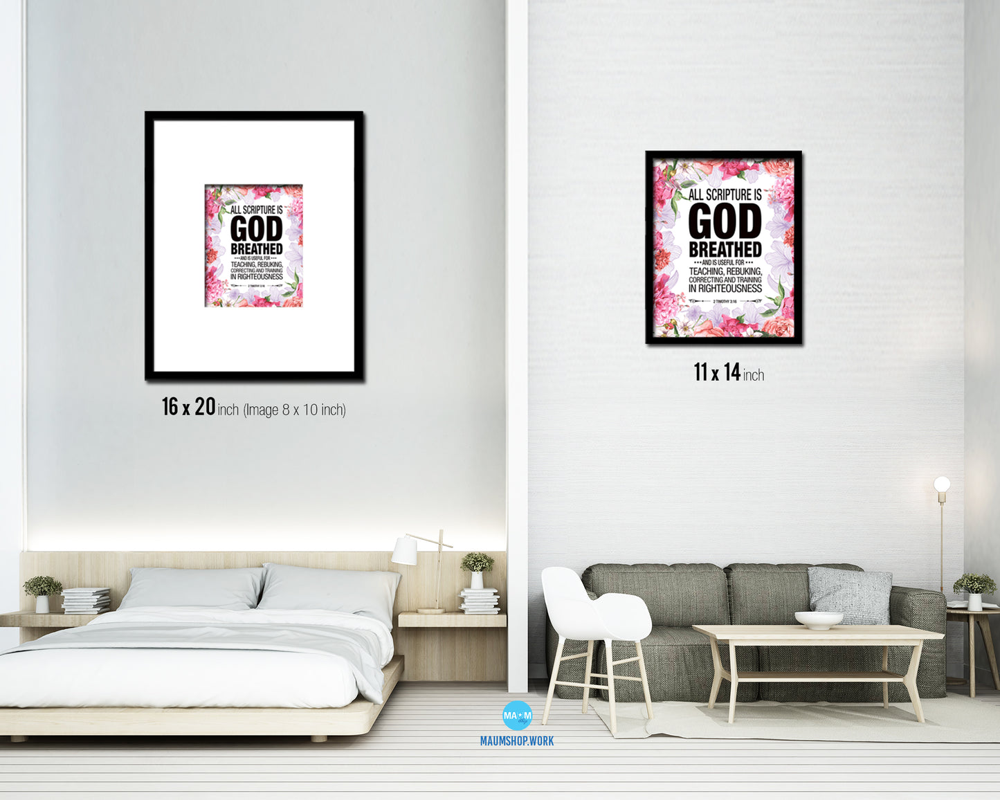 All scripture is god breathed and is useful for teaching Quote Wood Framed Print Wall Decor Art Gifts