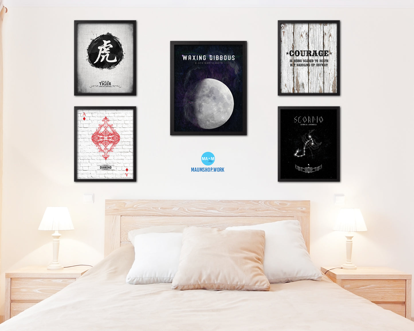 Waxing Gibbous Lunar Phases Length of Year Moon Watercolor Nursery Framed Prints Wall Art Gift