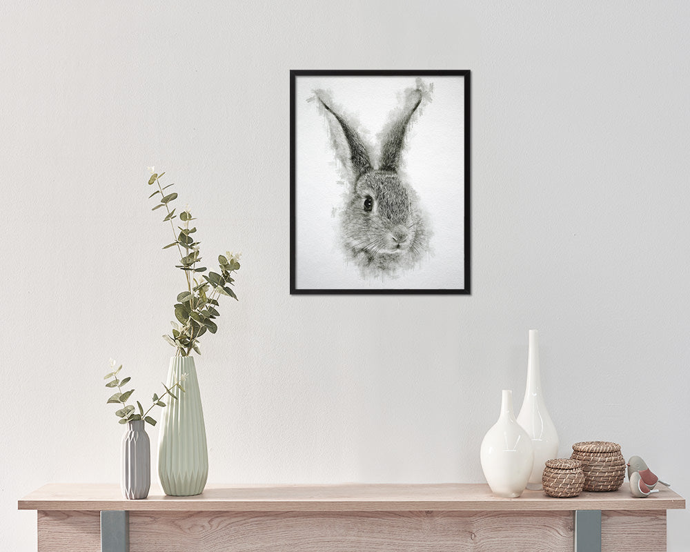 Grey Rabbit Animal Painting Print Framed Art Home Wall Decor Gifts