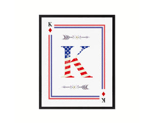 Letter K Custom Monogram Decks Diamond American Flag Framed Print Wall Art Decor Gifts