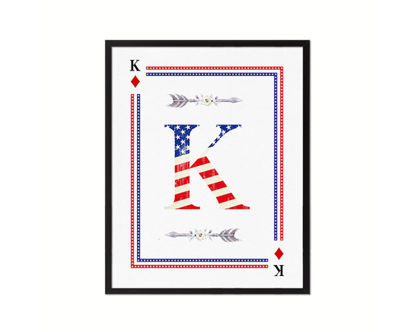 Letter K Custom Monogram Decks Diamond American Flag Framed Print Wall Art Decor Gifts