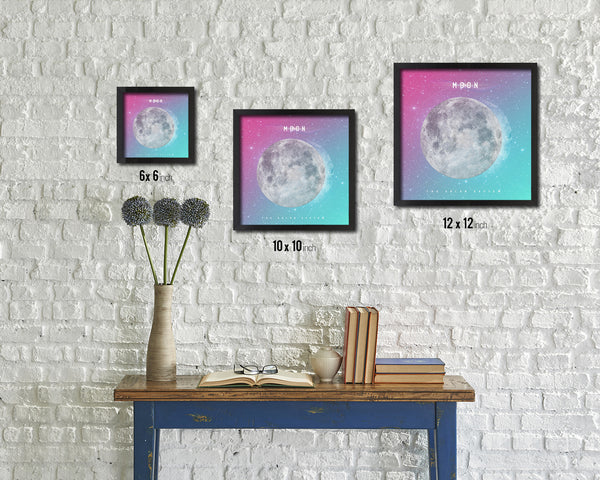 Moon Lunar Phases Colorful Watercolor  Nursery Framed Prints Home Decor Wall Art Gifts