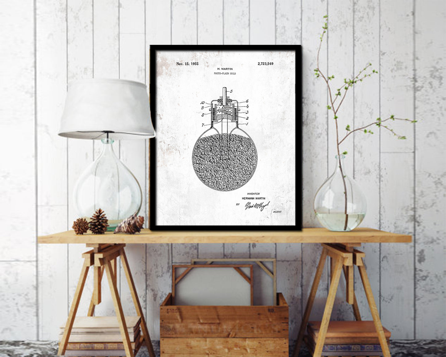 Martin Photo Flash Bulb Camera Vintage Patent Artwork Black Frame Print Wall Art Decor Gifts