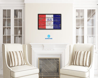 Cleveland City Ohio State Rustic Flag Wood Framed Paper Prints Decor Wall Art Gifts