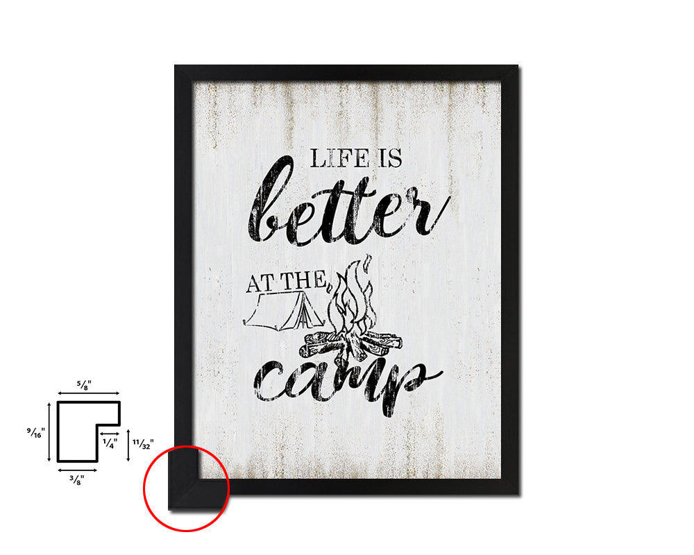 Life is better at the camp Quote Wood Framed Print Wall Decor Art