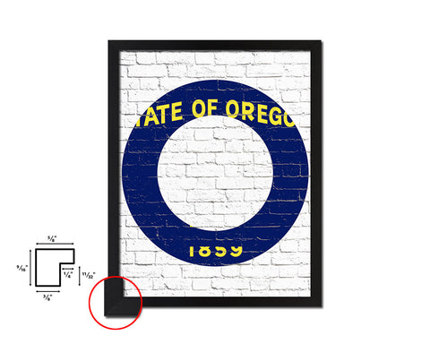 Oregon State Initial Flag Wood Framed Paper Print Decor Wall Art Gifts, Brick