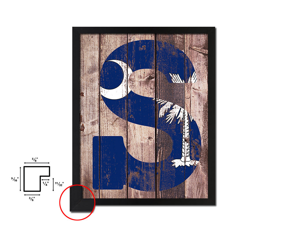 South Carolina State Initial Flag Wood Framed Paper Print Decor Wall Art Gifts, Wood