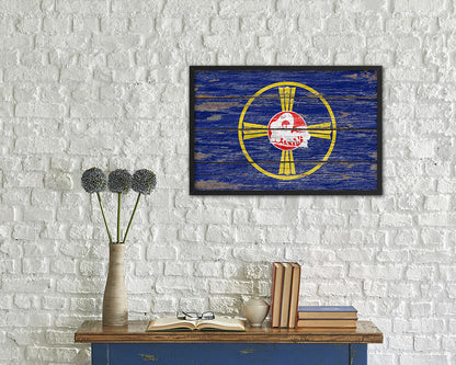 Omaha City Nebraska State Rustic Flag Wood Framed Paper Prints Decor Wall Art Gifts
