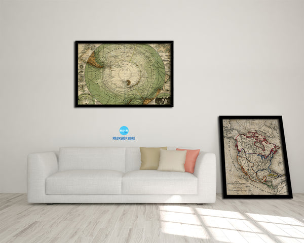Antarctica South Pole 1872 Historical Map Framed Print Art Wall Decor Gifts