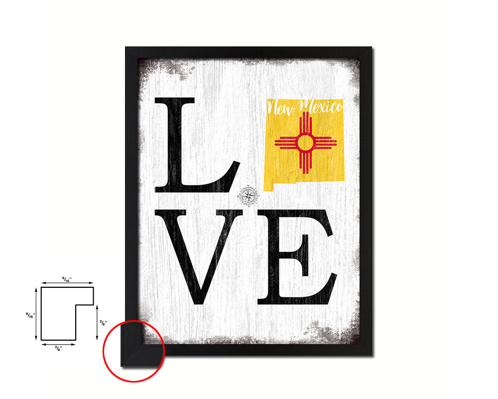 New Mexico Shabby Chic Love Sign Wood Framed Paper Print Decor Wall Art Gifts