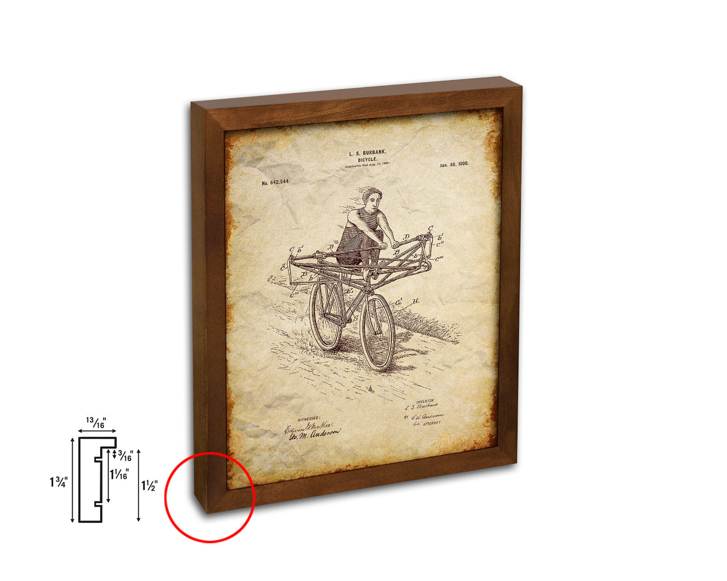 Vehicle Bicycle Vintage Patent Artwork Walnut Frame Print Wall Art Decor Gifts
