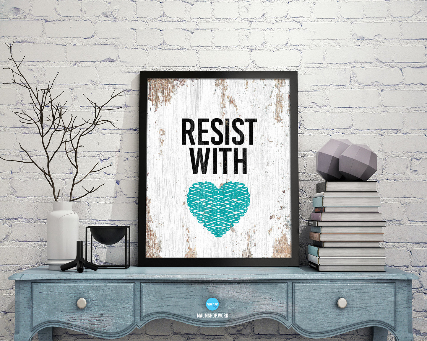 Resist With Love Rainbow Pride Peace Right Justice Poster Wood Framed Wall Decor Print Gifts