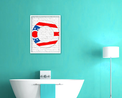 Ohio State Initial Flag Wood Framed Paper Print Decor Wall Art Gifts, Brick