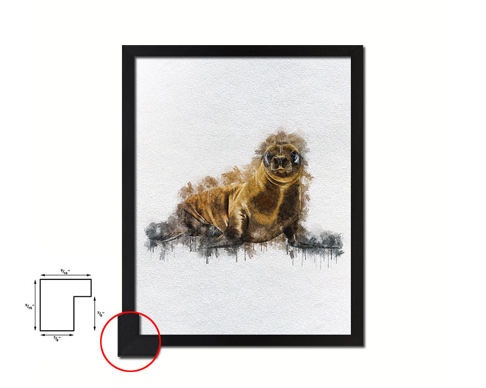 Sea Lion Animal Painting Print Framed Art Home Wall Decor Gifts