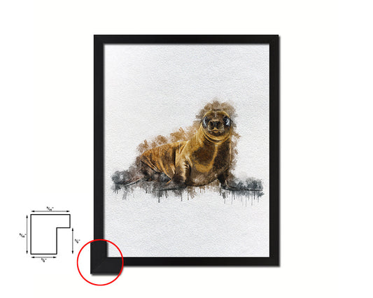 Sea Lion Animal Painting Print Framed Art Home Wall Decor Gifts