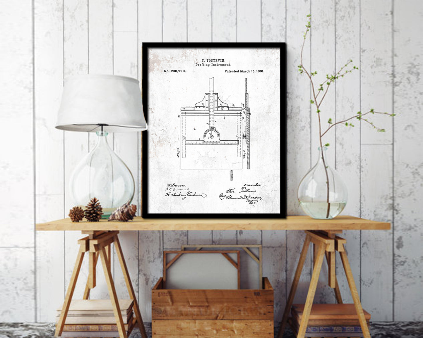 Drafting Instrument Office Vintage Patent Artwork Black Frame Print Gifts