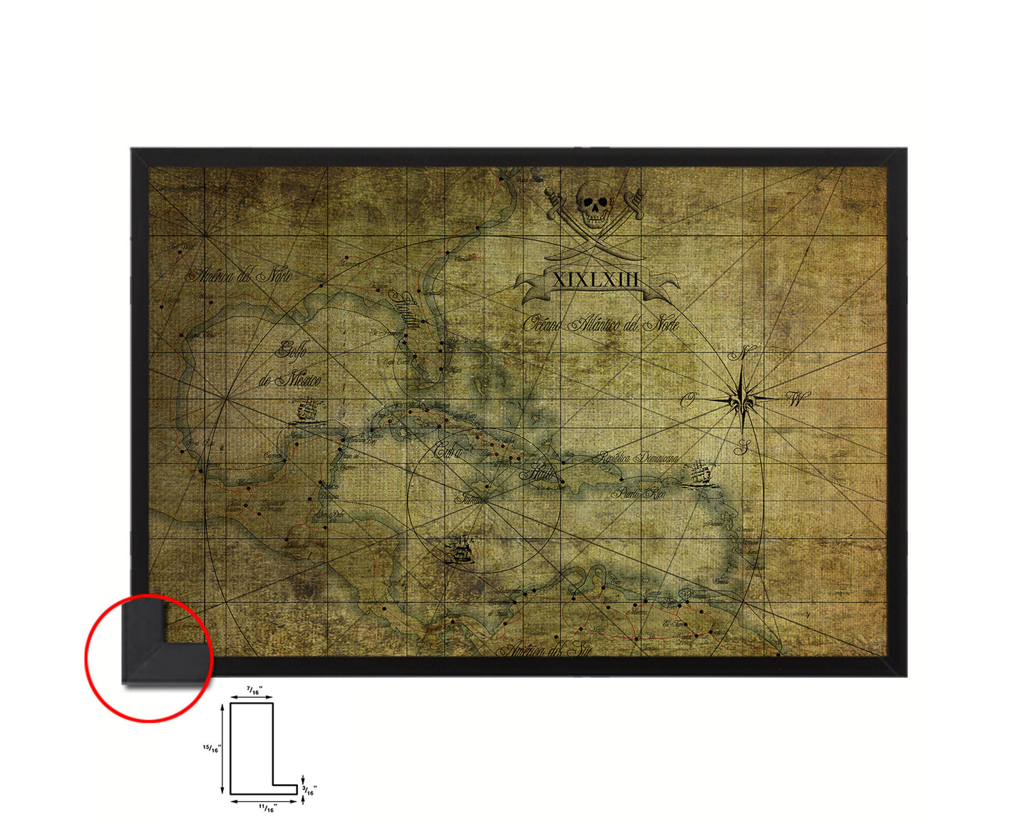 Caribbean Vintage Map Framed Print Art Wall Decor Gifts