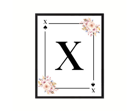 Letter X Personalized Boho Monogram Spade Card Decks Framed Print Wall Art Decor Gifts