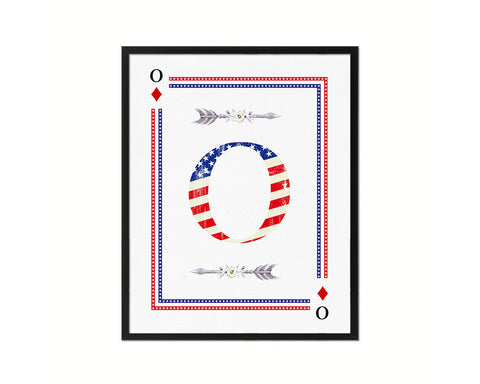 Letter O Custom Monogram Decks Diamond American Flag Framed Print Wall Art Decor Gifts