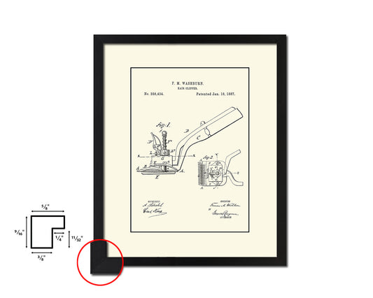 Hair Clipper Barbershop Vintage Patent Artwork Black Frame Print Wall Art Decor Gifts