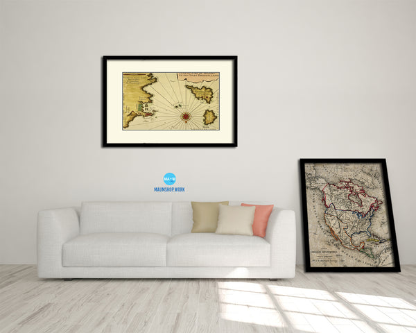 Sicily West and Aegadian Islands French Old Map Framed Print Art Wall Decor Gifts