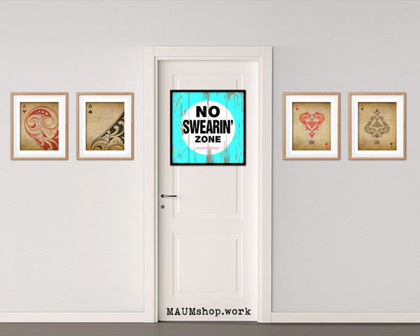No Swearing Zone Shabby Chic Sign Wood Framed Art Paper Print Wall Decor Gifts