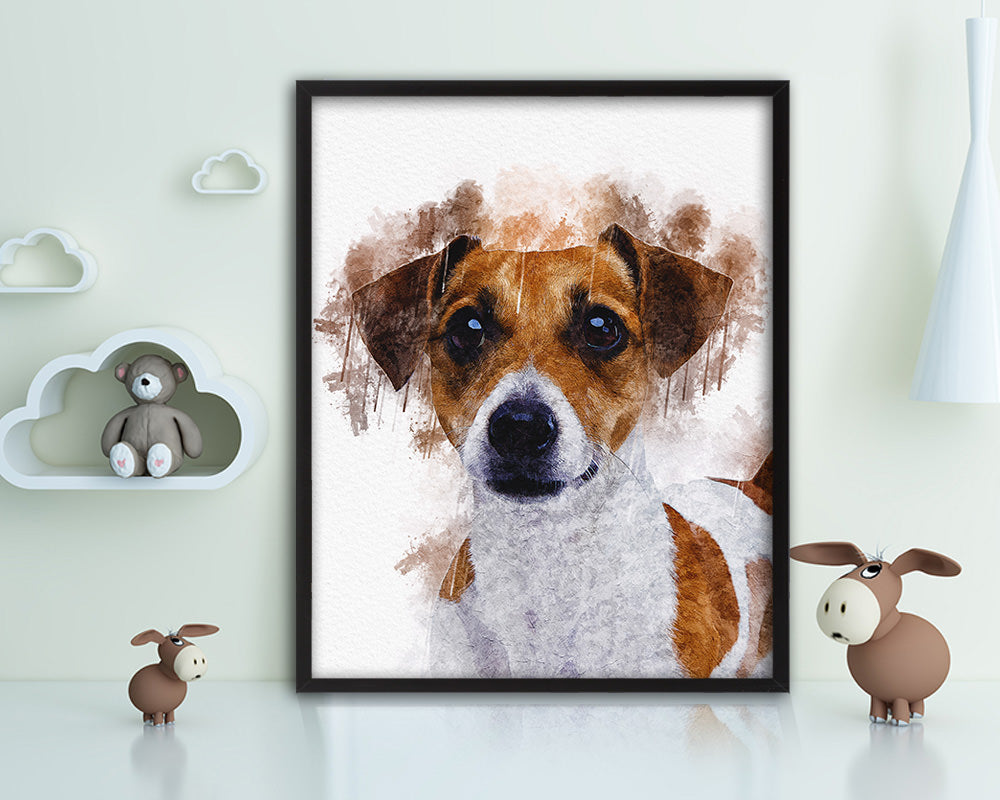 Jack Russell Terrier Dog Puppy Portrait Framed Print Pet Watercolor Wall Decor Art Gifts