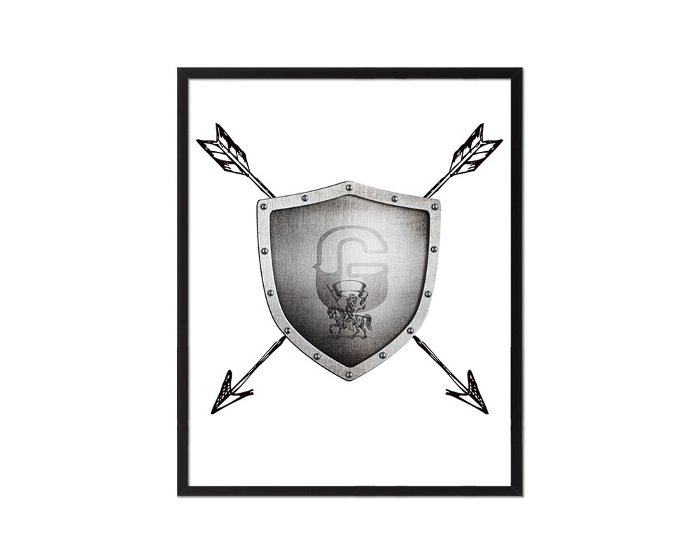 Letter G Medieval Castle Knight Shield Sword Monogram Framed Print Wall Art Decor Gifts