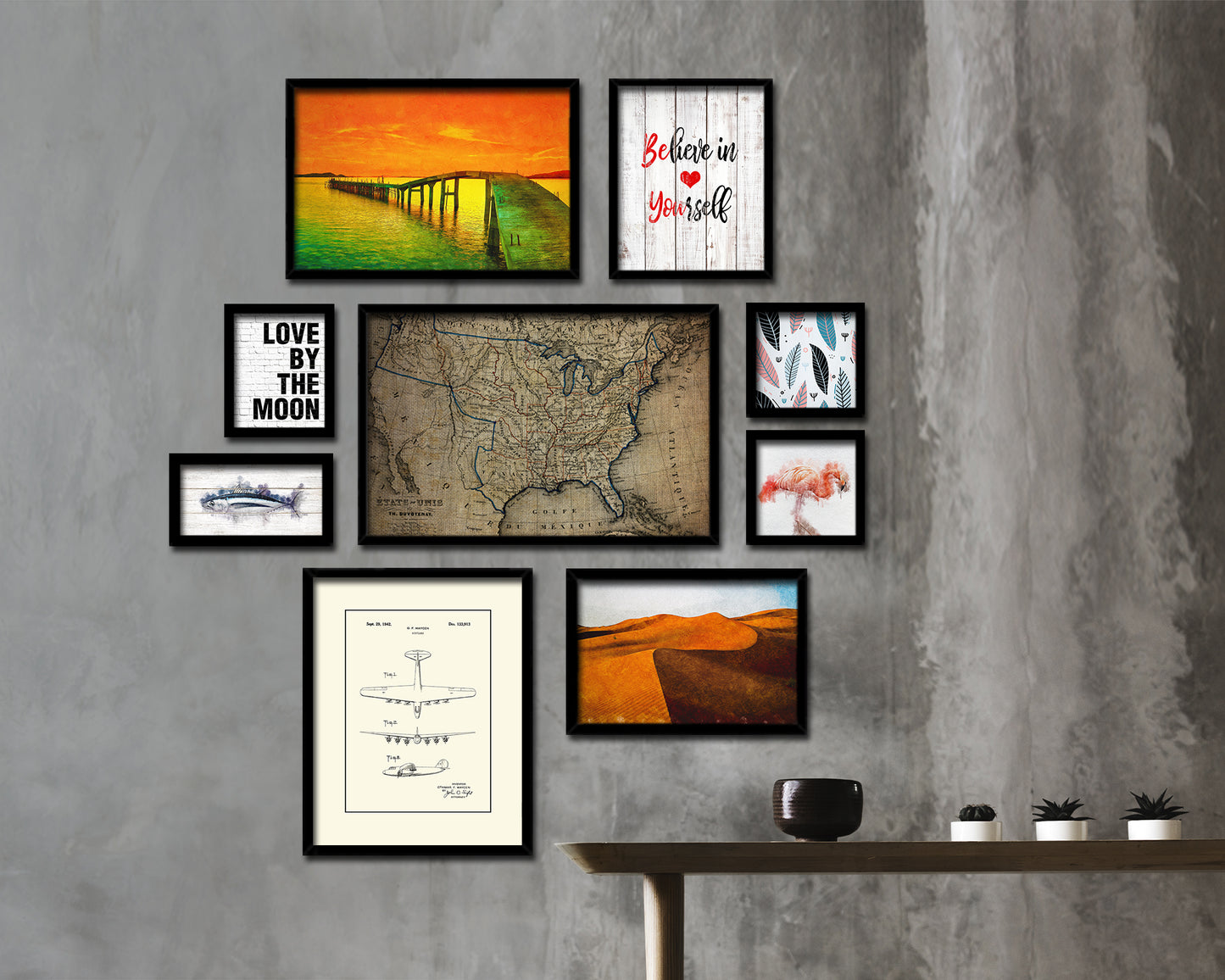 United States Vintage Map Framed Print Art Wall Decor Gifts