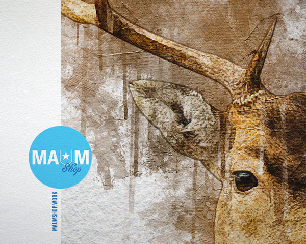 Deer Animal Painting Print Framed Art Home Wall Decor Gifts