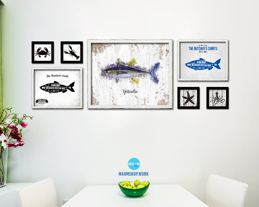Yellowfin Fish Framed Prints Modern Restaurant Sushi Bar Watercolor Wall Art Decor