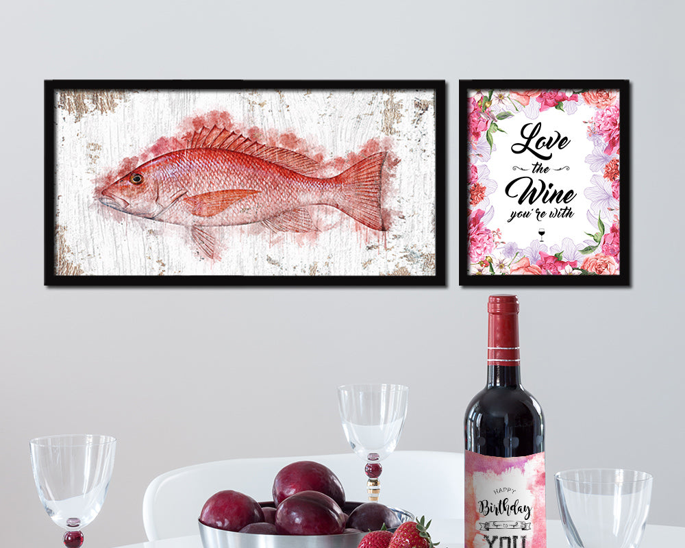 Red Snapper Fish Art Wood Frame Shabby Chic Restaurant Sushi Wall Decor Gifts, 10" x 20"