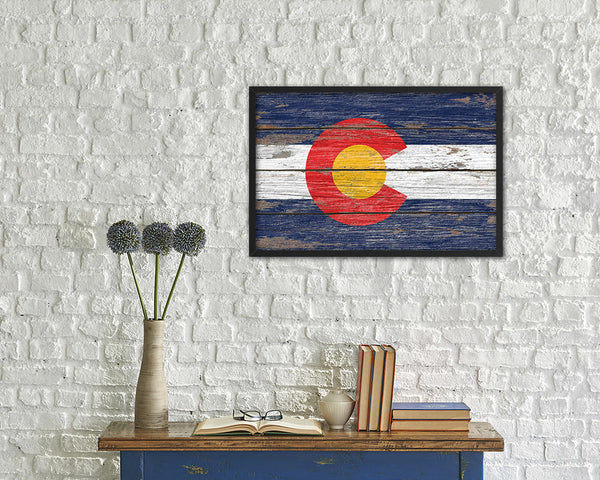 Colorado State Rustic Flag Wood Framed Paper Prints Wall Art Decor Gifts