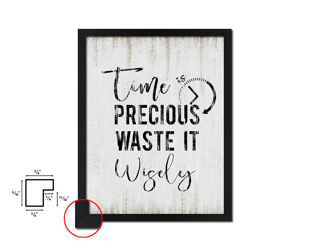 Time is precious waste it wisely Quote Wood Framed Print Wall Decor Art