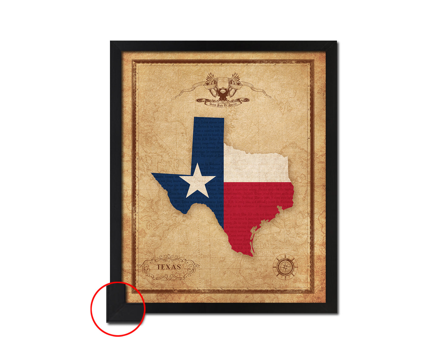Texas State Vintage Map Wood Framed Paper Print  Wall Art Decor Gifts