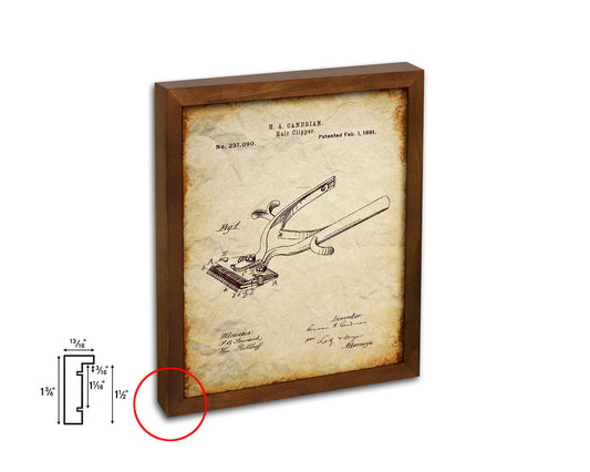 Hair Clipper Barbershop Vintage Patent Artwork Walnut Frame Print Wall Art Decor Gifts