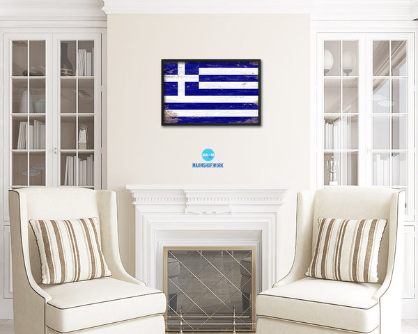 Greece Shabby Chic Country Flag Wood Framed Print Wall Art Decor Gifts