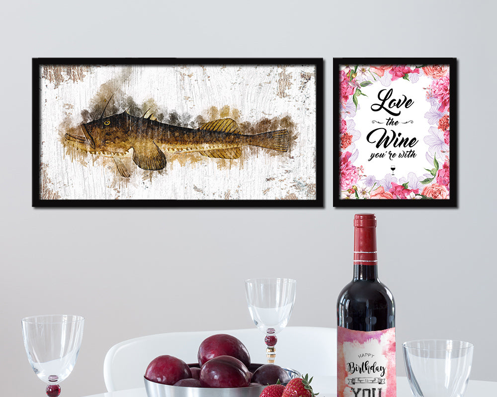 Monkfish Fish Art Wood Frame Shabby Chic Restaurant Sushi Wall Decor Gifts, 10" x 20"