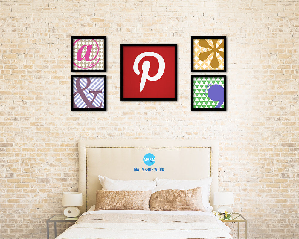 Pinterest Social Media Symbol Icons logo Wood Framed Print Home Decor Wall Art Gifts
