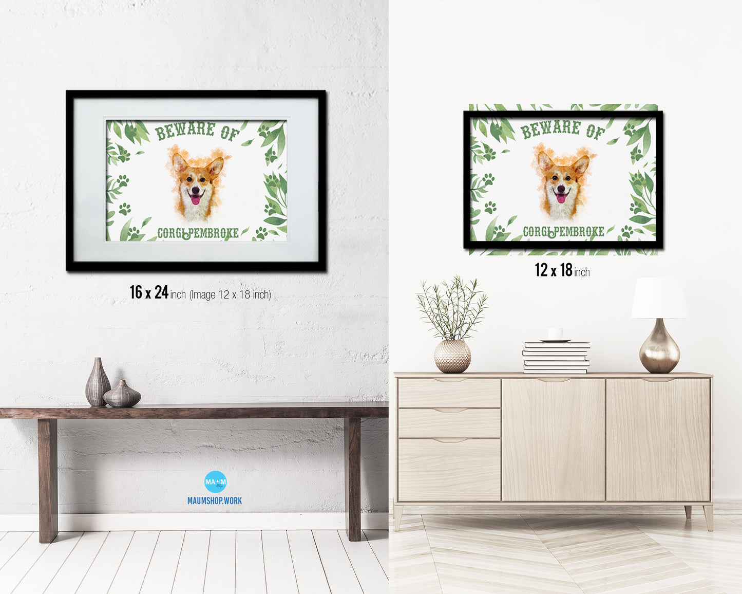 Beware of Cocker Spaniel Sign Wood Framed Print Wall Art Decor Gifts